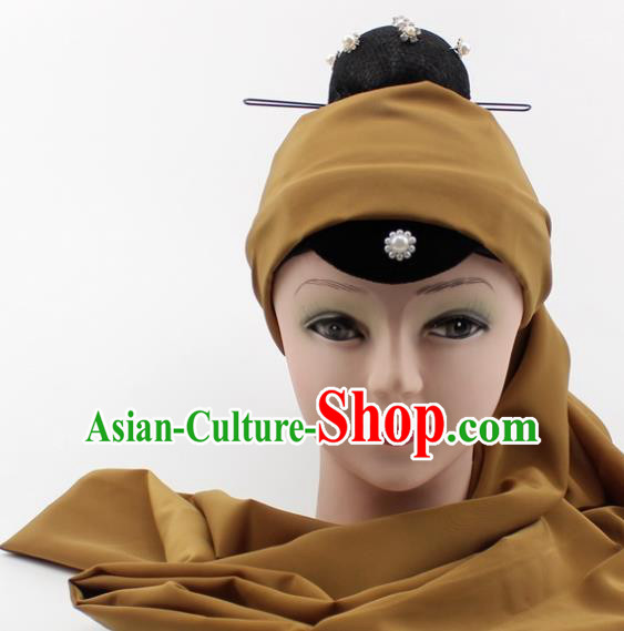 Chinese Traditional Peking Opera Pantaloon Hair Accessories Ancient Dowager Countess Khaki Headcloth for Women