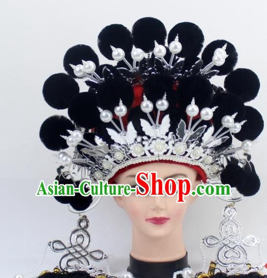 Chinese Traditional Peking Opera Black Venonat Phoenix Coronet Ancient Bride Hair Accessories for Women