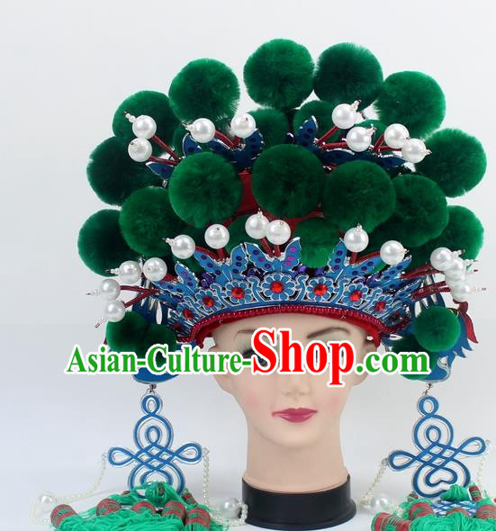Chinese Traditional Peking Opera Green Venonat Phoenix Coronet Ancient Bride Hair Accessories for Women