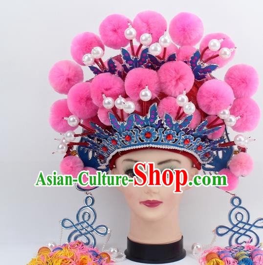 Chinese Traditional Peking Opera Pink Venonat Phoenix Coronet Ancient Bride Hair Accessories for Women