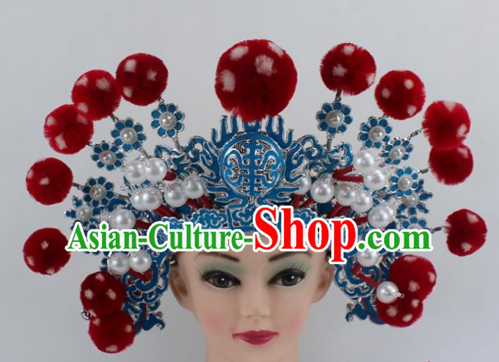Chinese Traditional Peking Opera Takefu Red Venonat Helmet Ancient Warriors Hat for Men