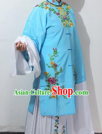 Chinese Traditional Peking Opera Actress Blue Costumes Ancient Nobility Lady Embroidered Dress for Women
