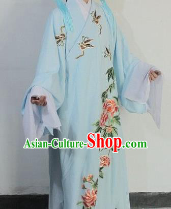 Chinese Traditional Peking Opera Niche Blue Robe Ancient Scholar Liang Shanbo Costume for Men