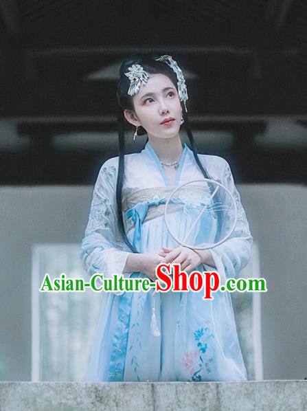 Traditional Chinese Ancient Tang Dynasty Princess Peri Goddess Embroidered Costumes Hanfu Dress for Women