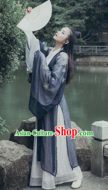 Chinese Ancient Jin Dynasty Nobility Lady Hanfu Dress Traditional Swordswoman Embroidered Costumes Complete Set