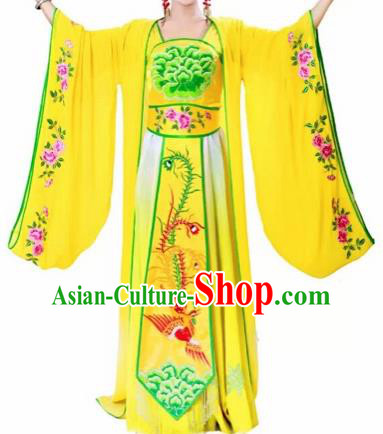 Traditional Chinese Classical Dance Costumes Ancient Tang Dynasty Imperial Consort Embroidered Yellow Hanfu Dress for Women