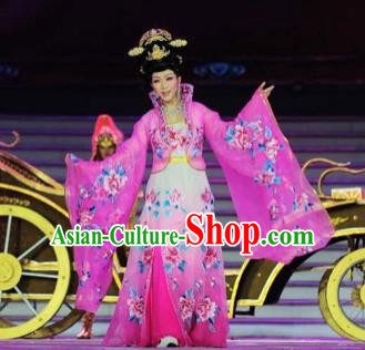 Traditional Chinese Classical Dance Embroidered Costumes Ancient Tang Dynasty Imperial Consort Rosy Hanfu Dress for Women