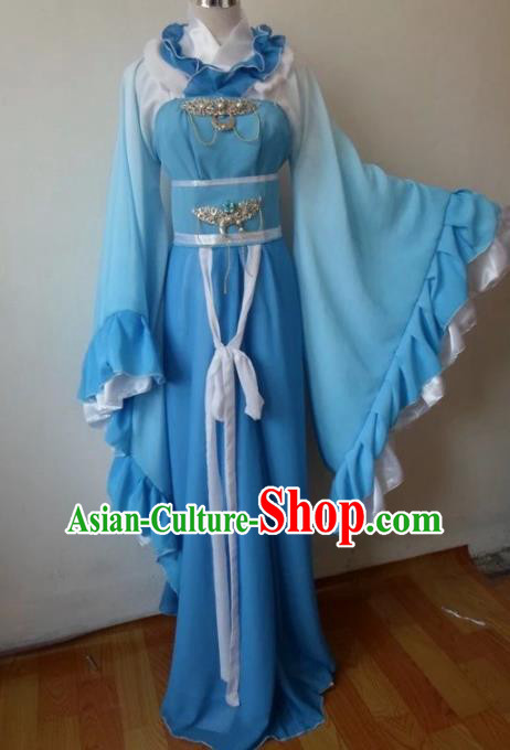 Traditional Chinese Han Dynasty Classical Dance Costumes Ancient Princess Blue Hanfu Dress for Women