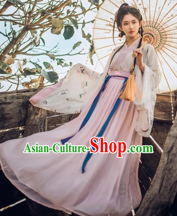 Traditional Chinese Ancient Peri Goddess Hanfu Dress Jin Dynasty Princess Embroidered Costumes for Women