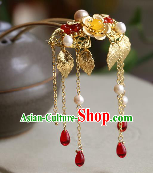 Chinese Traditional Hair Accessories Ancient Handmade Golden Tassel Hairpins for Women