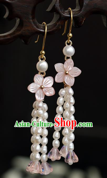 Chinese Traditional Jewelry Accessories Ancient Hanfu Pearls Tassel Earrings for Women