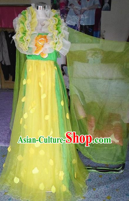 Traditional Chinese Classical Dance Embroidered Costumes Ancient Peri Green Hanfu Dress for Women
