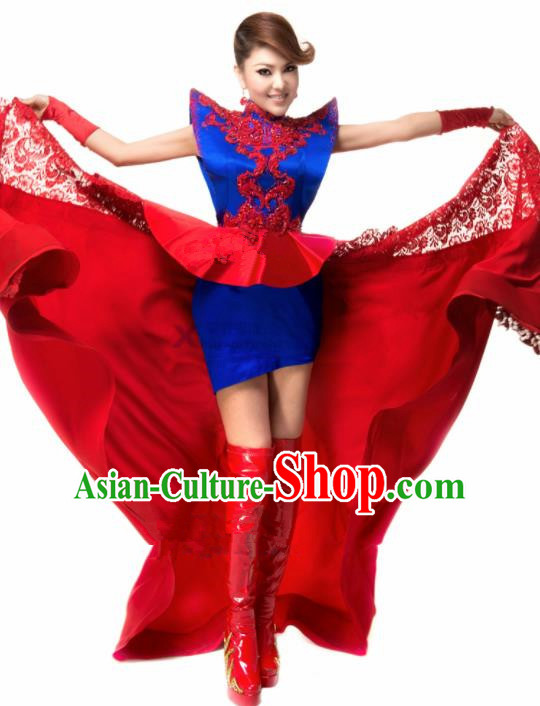 Chinese Traditional Classical Dance Costumes Folk Dance Red Lace Dress for Women