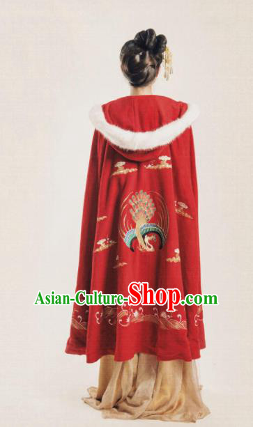 Chinese Traditional Costume Ancient Ming Dynasty Princess Embroidered Red Cloak for Women