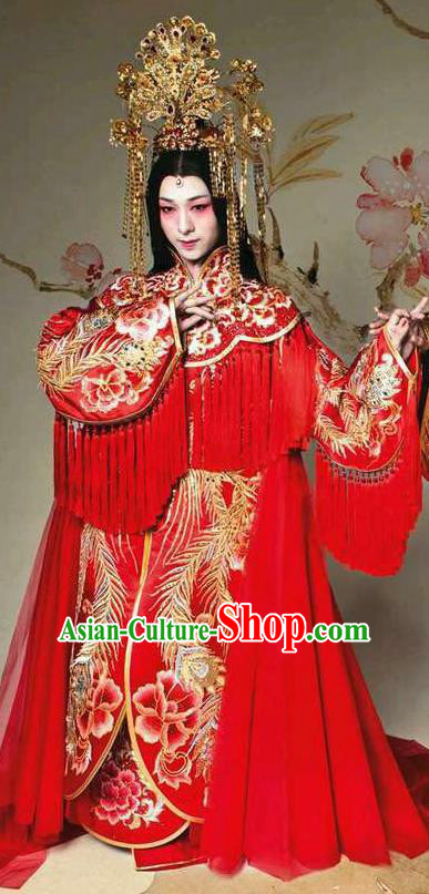Chinese Traditional Tang Dynasty Wedding Embroidered Costume Ancient Imperial Consort Red Hanfu Dress for Women
