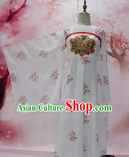 Chinese Traditional Embroidered Costume Ancient Tang Dynasty Princess White Hanfu Dress for Women