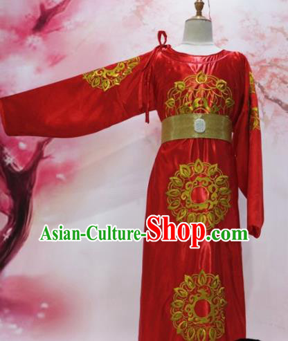 Chinese Traditional Red Embroidered Robe Ancient Tang Dynasty Emperor Costumes for Men