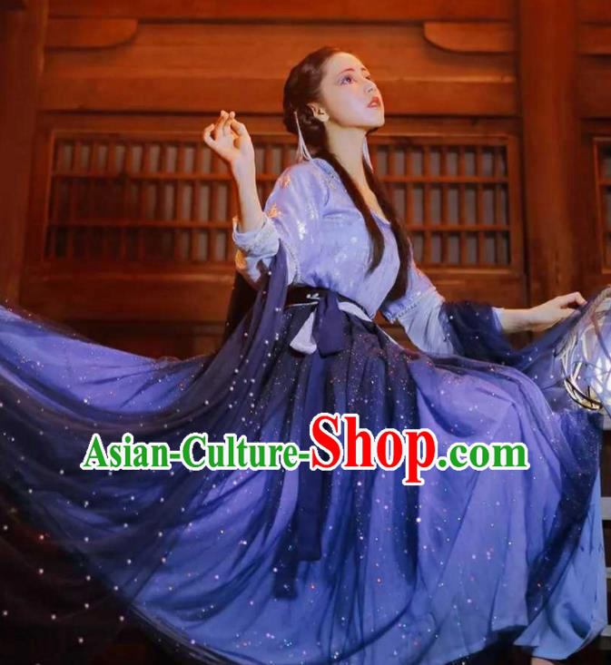 Chinese Traditional Purple Hanfu Dress Ancient Tang Dynasty Court Princess Embroidered Costumes for Women