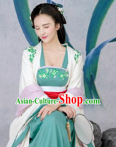 Traditional Chinese Tang Dynasty Princess Costumes Ancient Peri Green Dress for Women