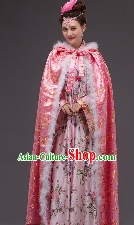 Chinese Traditional Costumes Ancient Peri Princess Hanfu Pink Cloak for Women