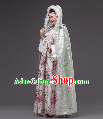 Chinese Traditional Costumes Ancient Peri Princess Hanfu Green Cloak for Women