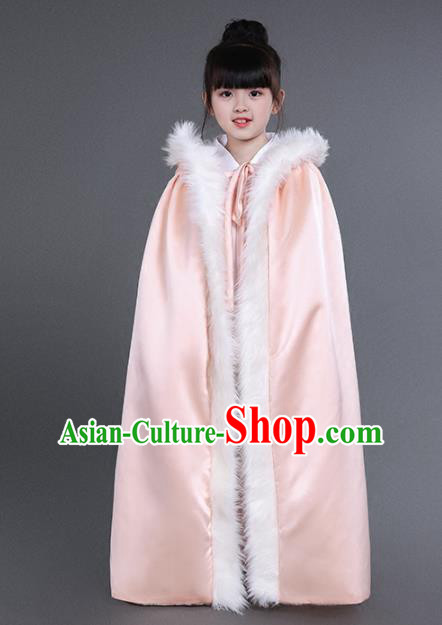Chinese Traditional Costumes Ancient Princess Hanfu Pink Satin Cloak for Kids