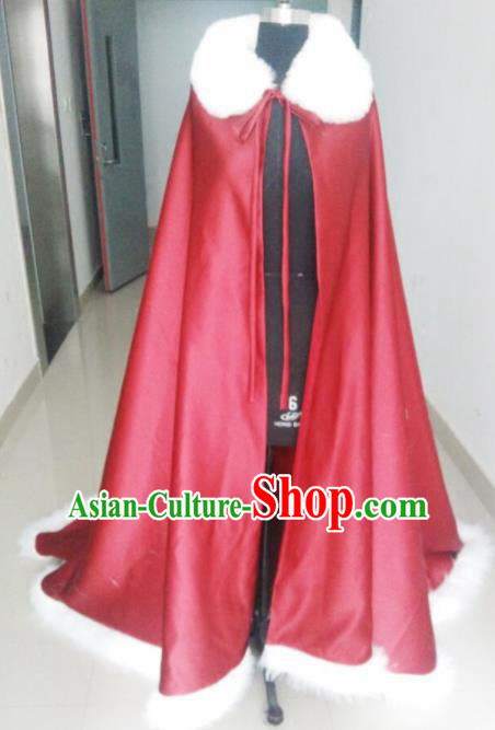 Chinese Traditional Costumes Ancient Princess Hanfu Red Brocade Long Cloak for Women