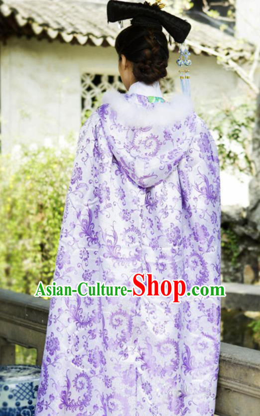 Chinese Traditional Costumes Ancient Qing Dynasty Princess Hanfu Purple Brocade Cloak for Women