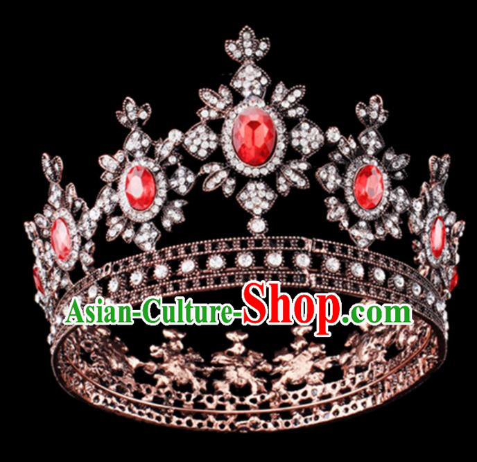 Baroque Style Hair Accessories Queen Round Crystal Royal Crown for Women