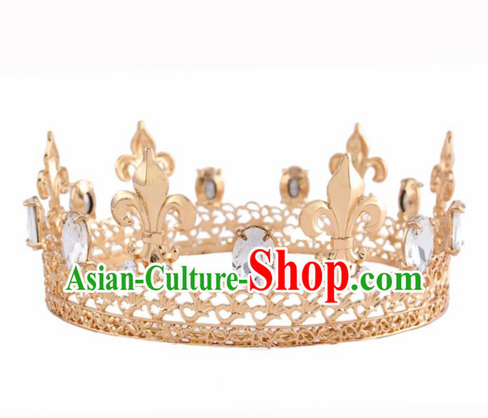 Baroque Style Hair Accessories Queen Crystal Golden Royal Crown for Women
