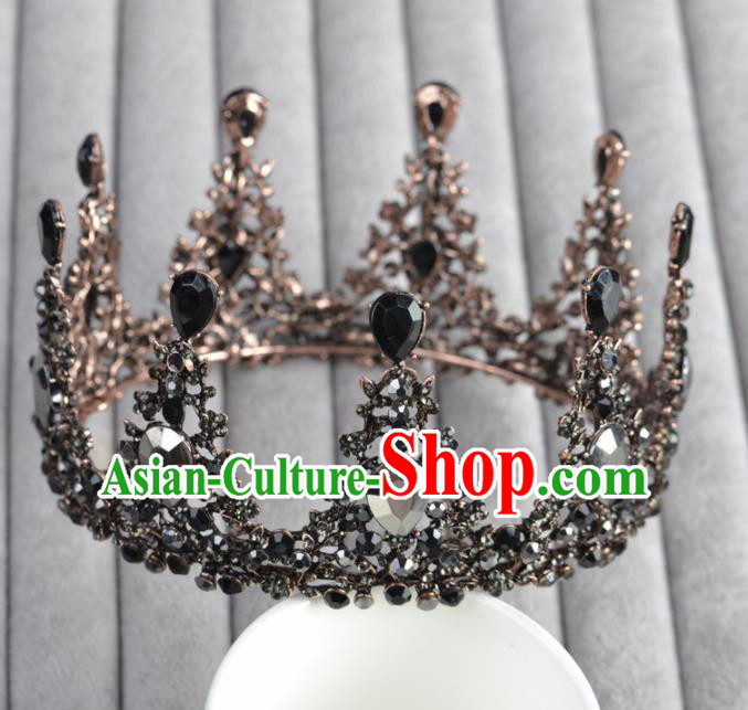 Baroque Style Bride Hair Accessories Queen Black Round Royal Crown for Women