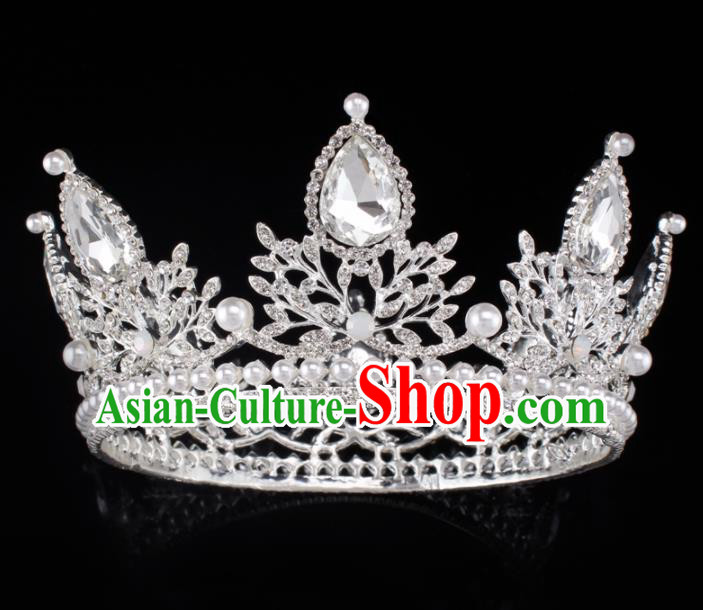 Baroque Wind Hair Accessories Princess Retro Crystal Pearls Argent Royal Crown for Women
