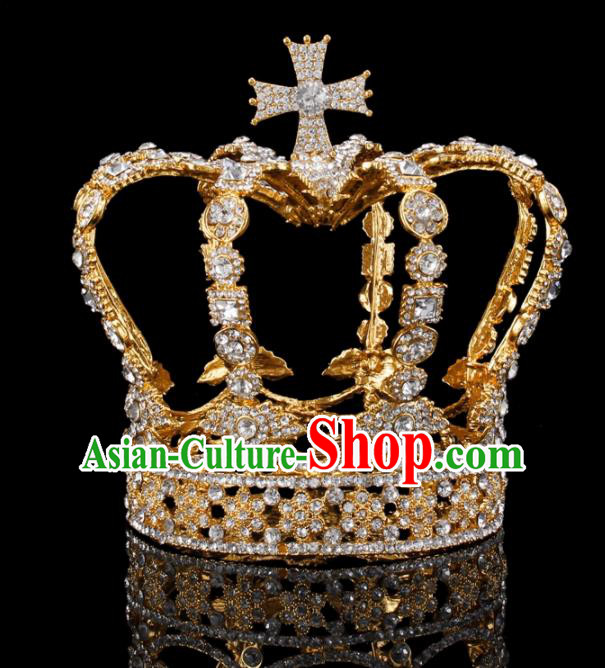 Baroque Wind Hair Accessories Bride Retro Rhinestone Golden Royal Crown for Women