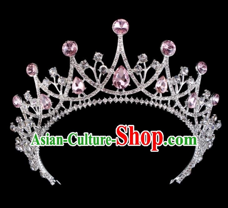 Baroque Wind Retro Hair Accessories Bride Pink Rhinestone Round Royal Crown for Women
