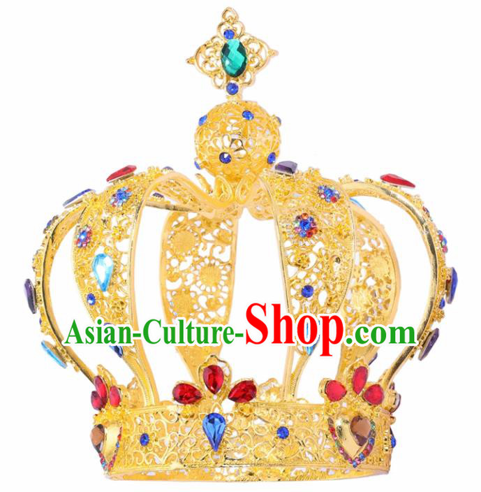 Top Grade Baroque Queen Golden Royal Crown Bride Crystal Retro Wedding Hair Accessories for Women