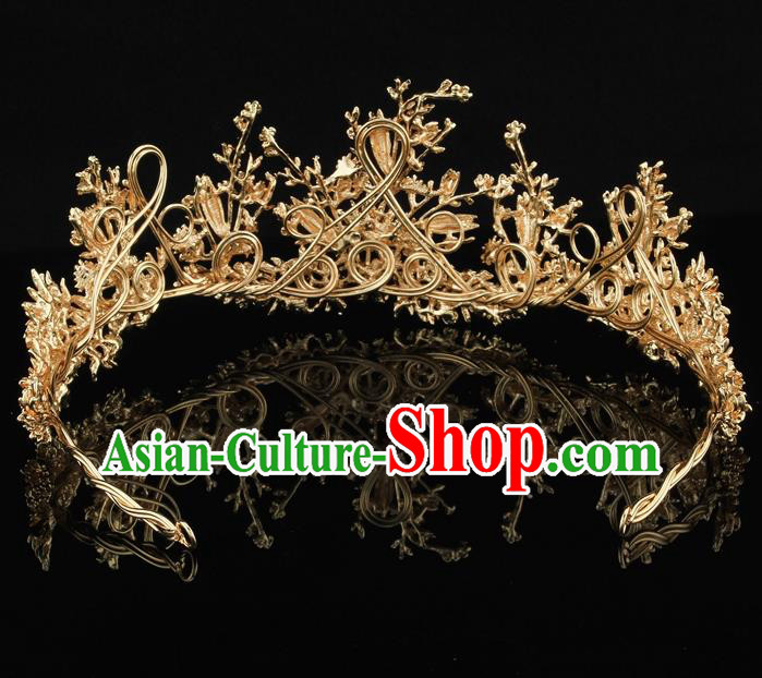 Handmade Wedding Golden Royal Crown Baroque Retro Hair Accessories for Women