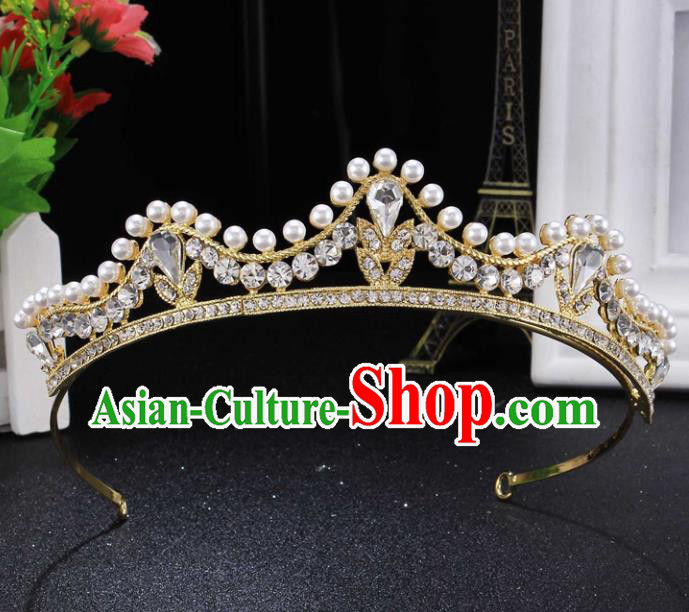 Top Grade Wedding Bride Hair Accessories Baroque Princess Pearls Hair Clasp Retro Royal Crown for Women