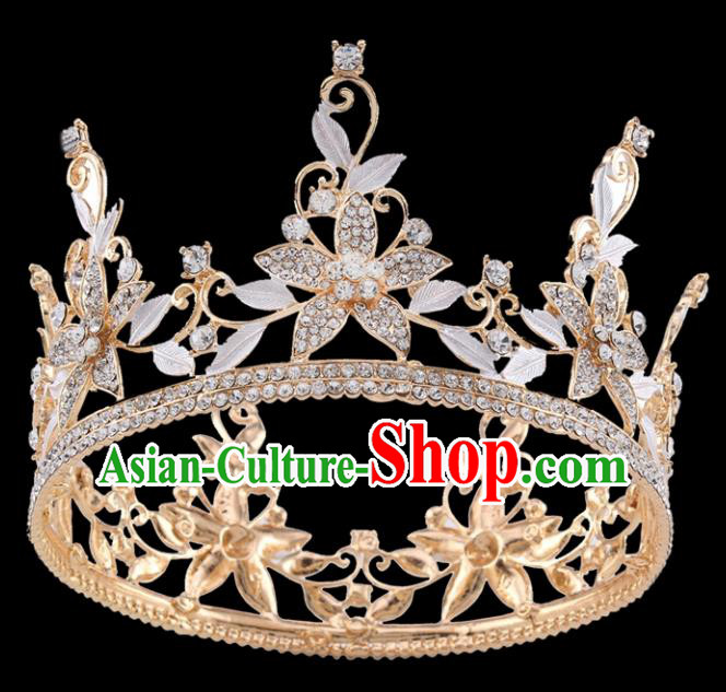Handmade Top Grade Baroque Crystal Flowers Royal Crown Bride Retro Wedding Hair Accessories for Women