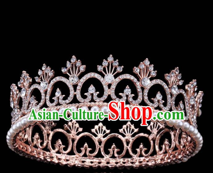 Top Grade Retro Pearls Round Royal Crown Baroque Queen Wedding Bride Hair Accessories for Women