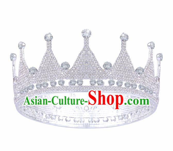 Handmade Top Grade Princess Crystal Round Royal Crown Baroque Bride Retro Wedding Hair Accessories for Women