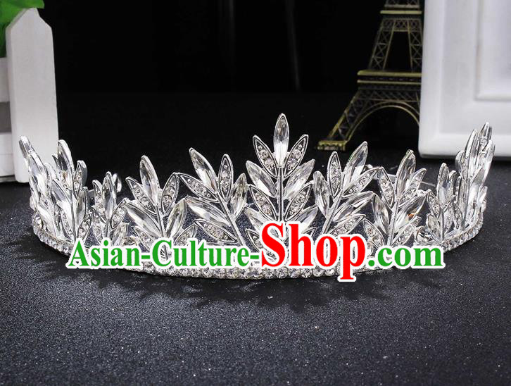 Handmade Top Grade Wedding Crystal Leaf Royal Crown Baroque Princess Retro Hair Accessories for Women