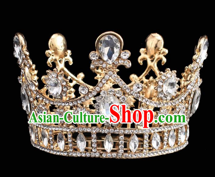Handmade Bride Wedding Hair Jewelry Accessories Baroque Crystal Round Royal Crown for Women
