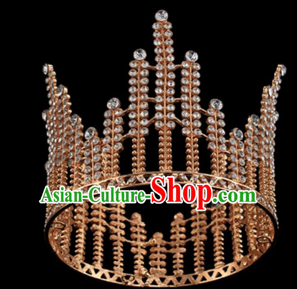 Top Grade Baroque Court Princess Crystal Golden Royal Crown Wedding Bride Hair Accessories for Women