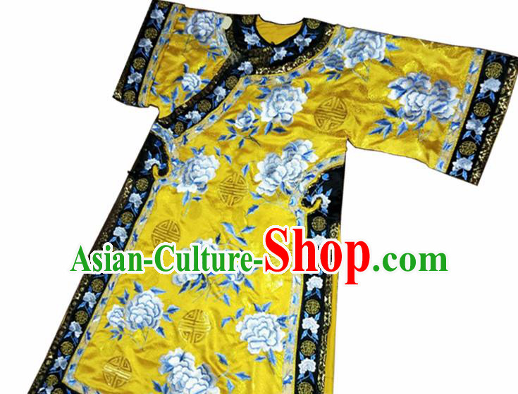Chinese Ancient Qing Dynasty Imperial Empress Embroidered Yellow Costumes for Women