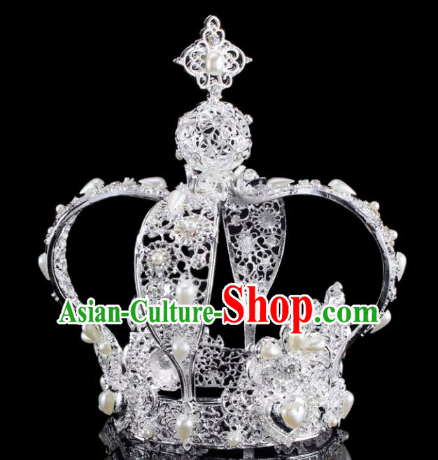 Handmade Bride Wedding Hair Jewelry Accessories Baroque Queen White Royal Crown for Women
