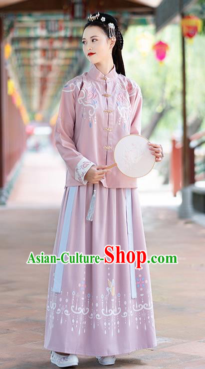Chinese Ming Dynasty Nobility Lady Costumes Ancient Embroidered Blouse and Skirt for Women