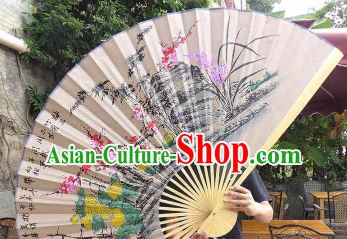 Chinese Traditional Crafts Folding Fans Ink Painting Plum Blossom Orchid Bamboo and Chrysanthemum Paper Fans