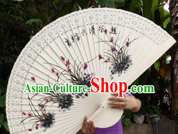 Chinese Traditional Fans Decoration Crafts Painting Orchids Folding Fans Wood Fans