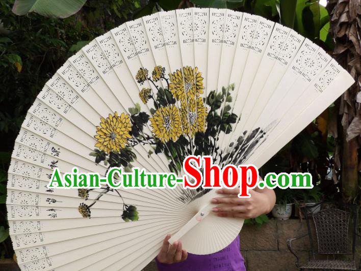 Chinese Traditional Fans Decoration Crafts Painting Chrysanthemum Folding Fans Wood Fans