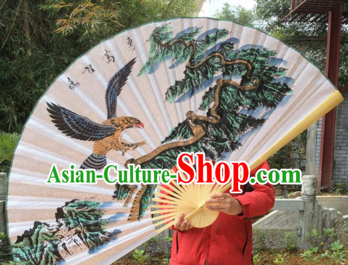 Chinese Traditional Handmade Silk Fans Decoration Crafts Ink Painting Eagle Folding Fans
